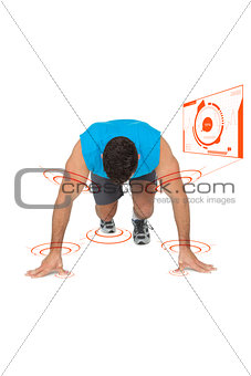 Composite image of determined young man doing push ups