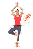 Composite image of full length of a fit woman standing in tree pose