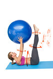 Composite image of side view of a fit woman exercising with fitness ball