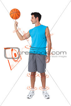 Composite image of full length of a basketball player with ball