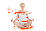 Composite image of toned young woman sitting in lotus pose