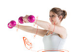 Composite image of young woman exercising with dumbbells