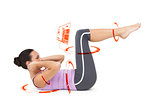 Composite image of side view of a fit young woman doing crunches