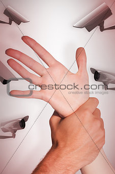 Composite image of womans wrist held by man