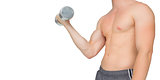 Strong man lifting dumbbell with no shirt on