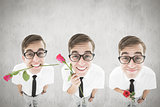 Composite image of nerd with rose