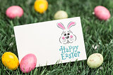 Composite image of easter bunny with greeting