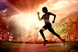 Composite image of pretty fit blonde jogging