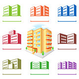 Multistoried building site icons logo set