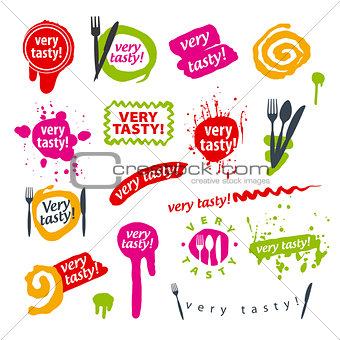 big set of vector logos for food