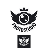 camera vector logo with crown and wings