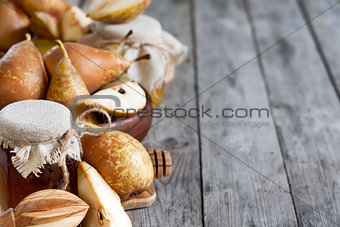Pears and honey background