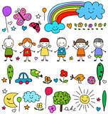 cute kids and natur elements pattern