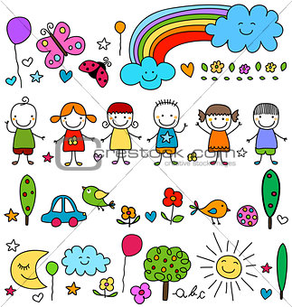 cute kids and natur elements pattern