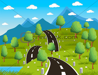 Spring or summer road to the mountain