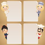 Chefs Cartoon Characters Looking at Blank Poster Set