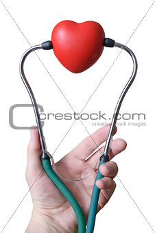 Hand with stethoscope and  heart