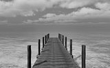 Black and white 3D image of a jetty landscape