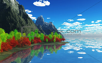 3D mountains and trees