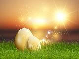 Golden Easter eggs in grass