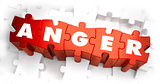 Anger - Text on Red Puzzles with White Background.