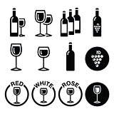 Wine types - red, white, rose icons set