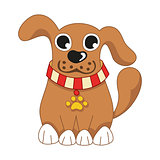 Cartoon puppy, vector illustration of cute dog wearing a red collar