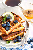 Lemon blueberry waffles with honey