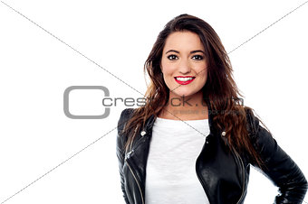 Gorgeous girl in black leather jacket