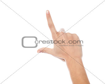 Female hand indicating on virtual screen