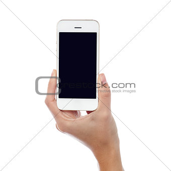 Woman hand with a new mobile handset
