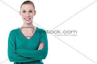 Confident woman in casuals with arms crossed