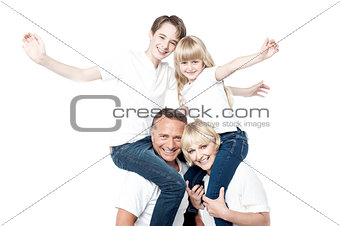 Cheerful family over white background
