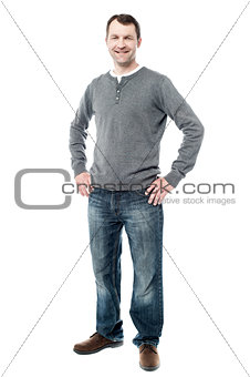 Happy aged man posing in casual