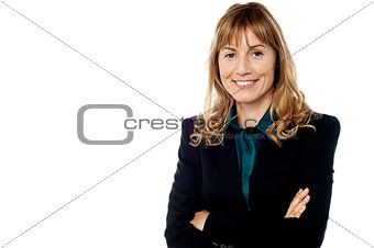 Smiling corporate woman, isolated on white