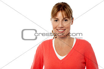 Smiling caucasian woman on white background