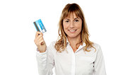 Smart business lady holding credit card