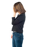Depressed woman hiding her face