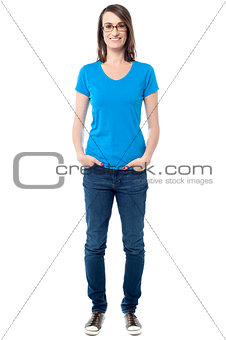 Trendy fashionable caucasian woman posing