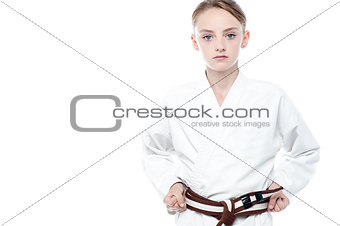 Girl ready to practice karate