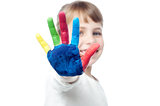 Cute kid showing her colored hand