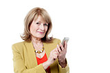 Aged woman using smart phone