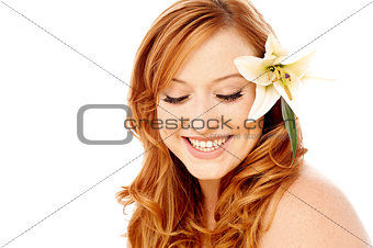 Beautiful woman with lily flower