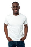 African man smiling isolated over a white