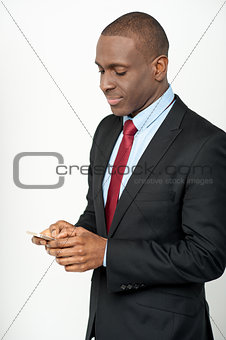 Male executive using his mobile phone