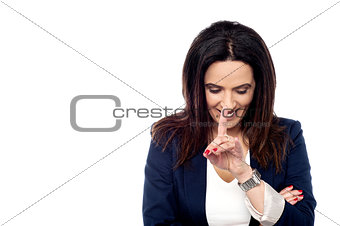 Businesswoman smiling with shy