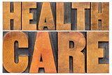 healthcare word abstract in wood type
