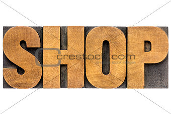 shop word in wood type