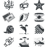 Black monochrome marine vector icons