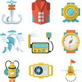 Nautical flat color design vector icons
